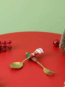 Joivida 1PC Christmas Spoon Creative Tableware Doll Dessert Spoon Fork Cartoon Christmas Tree Spoon Fork Gift Box Set - View 12