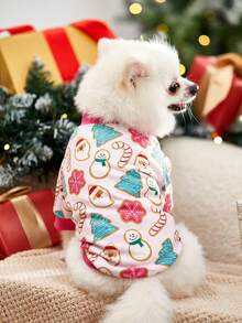 PETSIN 1pc Pink Cute Printed Christmas Pet Sweatshirt Without Hat, Suitable For Both Cats And Dogs - Multicolor - View 8