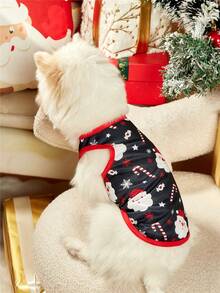PETSIN 1pc Pet Christmas Santa Claus Print Sleeveless Tank Top For Dogs, Navy - Multicolor - View 7