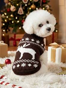 PETSIN 1pc Pet Christmas Sweater With Universal Geometric Patterns For Cats And Dogs And Deer Patterns, Fashionable, Classic, Elastic, Comfortable, High Neck, Warm Pet Sweater - Multicolor - View 3