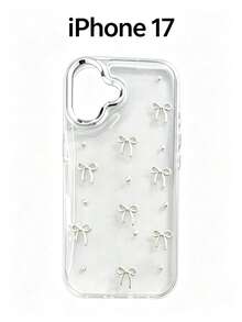 1 Pc.Fashionable Phone Case, Transparent And Shimmering Style, Epoxy Alloy Steel Beads, Bow Design Cute And Minimalist Style, Soft Protective Phone Case, Compatible With IPhone 17, 17 Air, 17 Pro, 17 Pro Max - Silver Bead Bow - View 4