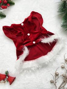 PETSIN 1pc Baby Christmas Plush Dress, Pet Plush Dress, Wine Red - Multicolor - View 11