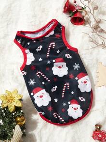 PETSIN 1pc Pet Christmas Santa Claus Print Sleeveless Tank Top For Dogs, Navy - Multicolor - View 6