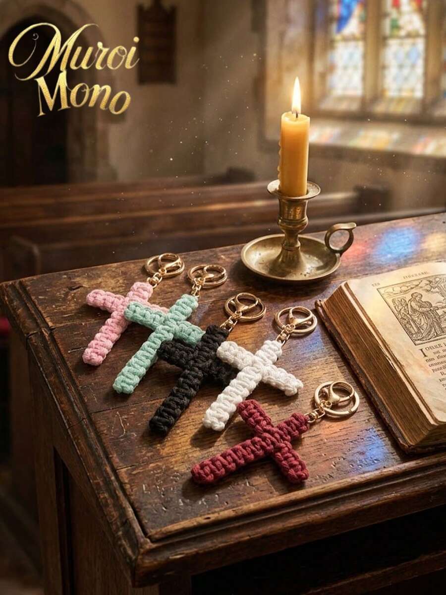1 buah/5 buah Gantungan Kunci Salib Anyaman Buatan Tangan, Gantungan Kunci Salib Yesus Anyaman, Gantungan Kunci Mobil Kristen, Liontin Tas Gaya Bohemian, Liontin Salib Lembut, Hadiah untuk Wanita dan Pria - View 1