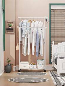1 Adjustable Double-Rail Multi-Level Rolling Clothes Rack - Free-Standing Metal Garment Organizer With Shelves And Side Hooks, Easy To Move, Sturdy Structure, Perfect For Organizing Home, Bedroom, Closet, And Retail Store - Multicolor - View 11