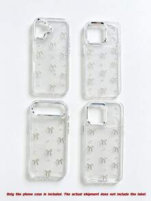 1 Pc.Fashionable Phone Case, Transparent And Shimmering Style, Epoxy Alloy Steel Beads, Bow Design Cute And Minimalist Style, Soft Protective Phone Case, Compatible With IPhone 17, 17 Air, 17 Pro, 17 Pro Max - Silver Bead Bow - View 3