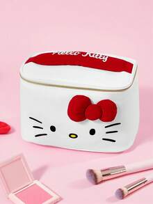 HELLO KITTY AND FRIENDS | SHEIN Cute Cat Print Large Capacity Polyester Makeup Bag With 3D Bow & Handle, Cosmetic Organizer For Travel & Daily Use - Red bow - View 4