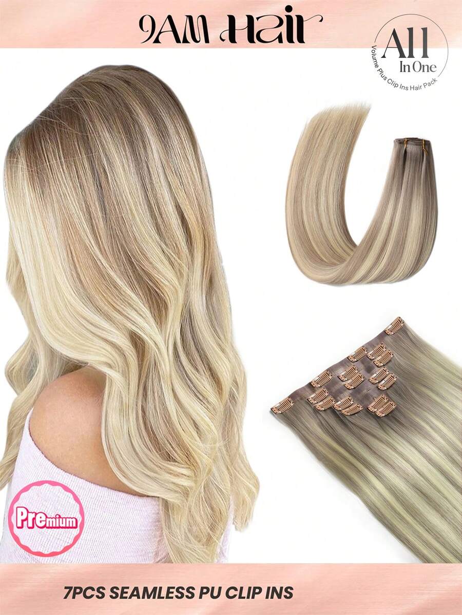 Seamless Clip Ins 7pcs TP18/613# 130g/150g Full Head Seamless PU Clip Ins Extensions 100% Cuticle Aligned Double Drown Remy Human Hair Invisible Clip In Hair Extensions Hair Extensions Halloween Costumes - S18/613 - View 1