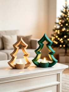Nordic Tree‑Shaped Candle Holder Set, Hollow Christmas Candlestick Decor Ornament For Tabletop Home Xmas Decoration - multicolor - View 2