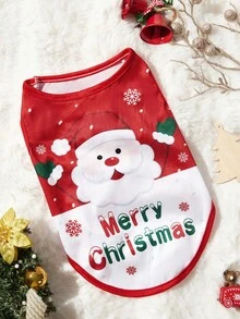 PETSIN 1pc Pet Christmas Red "Merry Christmas" & Santa Graphic Print Cute Dog Tank Top - Multicolor - View 4