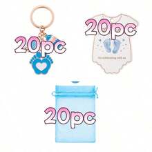 20 Sets Of Blue Footprint Bottle Shape Keychain Baby Bath Gift Set, With Drawstring Gift Bag And Thank You Card, Suitable For Baby Christening - Blue - View 8