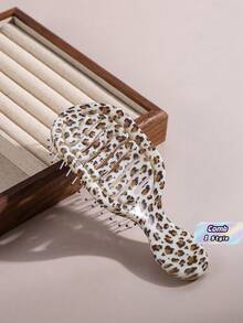 1pc Mini Leopard Print Hollow Portable Styling Hair Brush, Hair Salon Beauty Travel Essential, Unisex, Multi-Functional Detangling Brush, Suitable For Dry & Wet Hair And All Hair Types - Multicolor - View 1