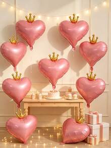 Crown‑Heart Foil Balloon Set, A Preferred Decorative Item For Birthday Banquets, Themed Parties, Arch Scene Arrangements And Family Gatherings. - Pink Crown - View 3