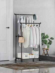 1 Adjustable Double-Rail Multi-Level Rolling Clothes Rack - Free-Standing Metal Garment Organizer With Shelves And Side Hooks, Easy To Move, Sturdy Structure, Perfect For Organizing Home, Bedroom, Closet, And Retail Store - Multicolor - View 6
