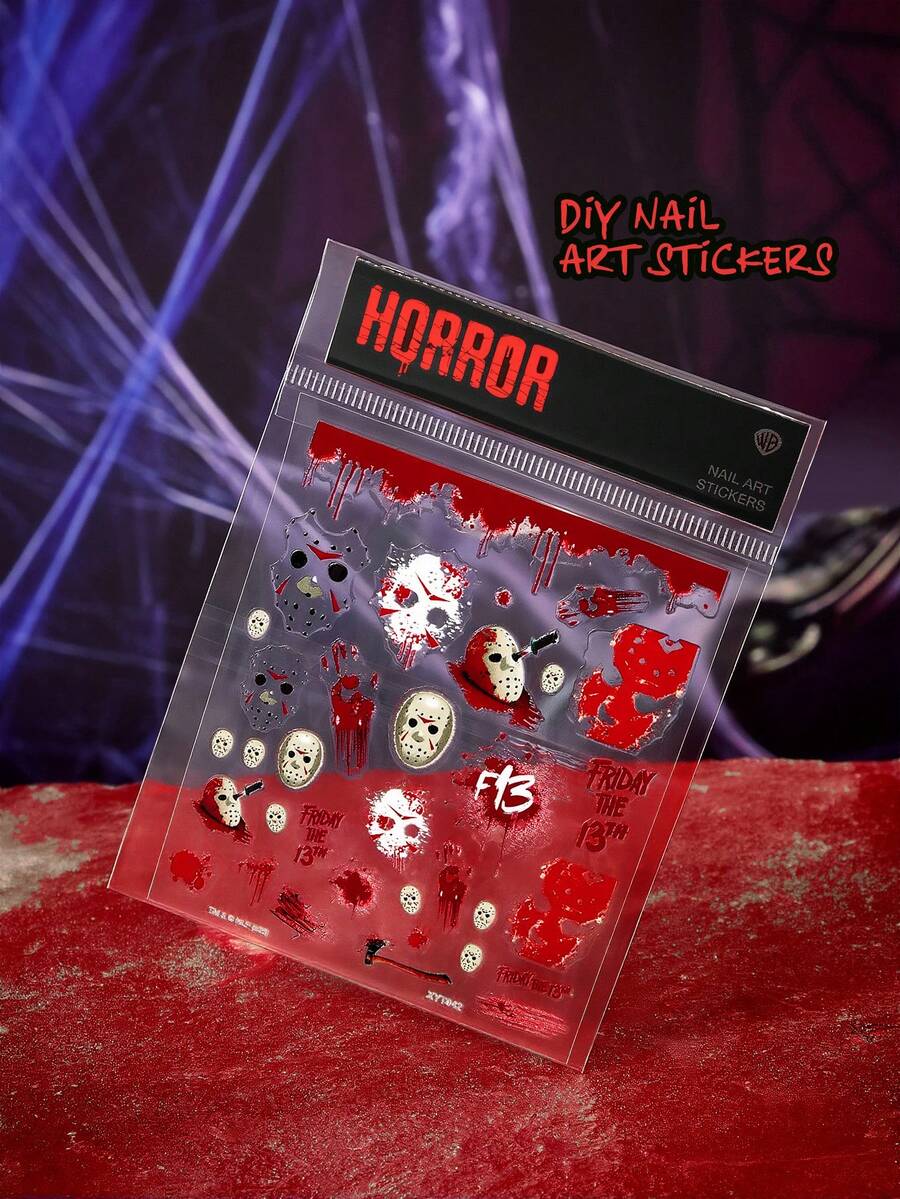 WB Horror X SHEIN Dark‑Style Nail Art Stickers, Multi‑Use Decals For Nails, Water Bottles & Notebooks, DIY Decor For People, Party & Daily Ornament - Multicolor - View 1