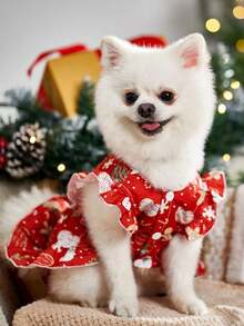 PETSIN 1 Cute Christmas Printed Red Dress Princess Dress Pet Bubble Sleeve Skirt - Multicolor - View 11