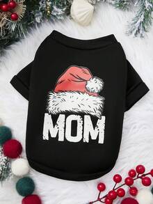 PETSIN 1pc Red And White Plush Christmas Hat With MOM Letter Pattern Print, Soft And Comfortable, Warm Pet Clothing - Multicolor - View 4