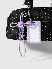 ROMWE Kawaii 1 Unique, Fashionable And Simple Purple Handmade Braided Rope Chinese Knot Acrylic Bow Polka Dot Printing Card Cover DIY Keychain Bag Pendant - Purple - View 2