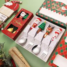 Zazumi 1PC Christmas Silver Spoon Creative Tableware Doll Dessert Spoon Fork Cartoon Christmas Tree Silver Spoon Fork Gift Box Set - Multicolor - View 2