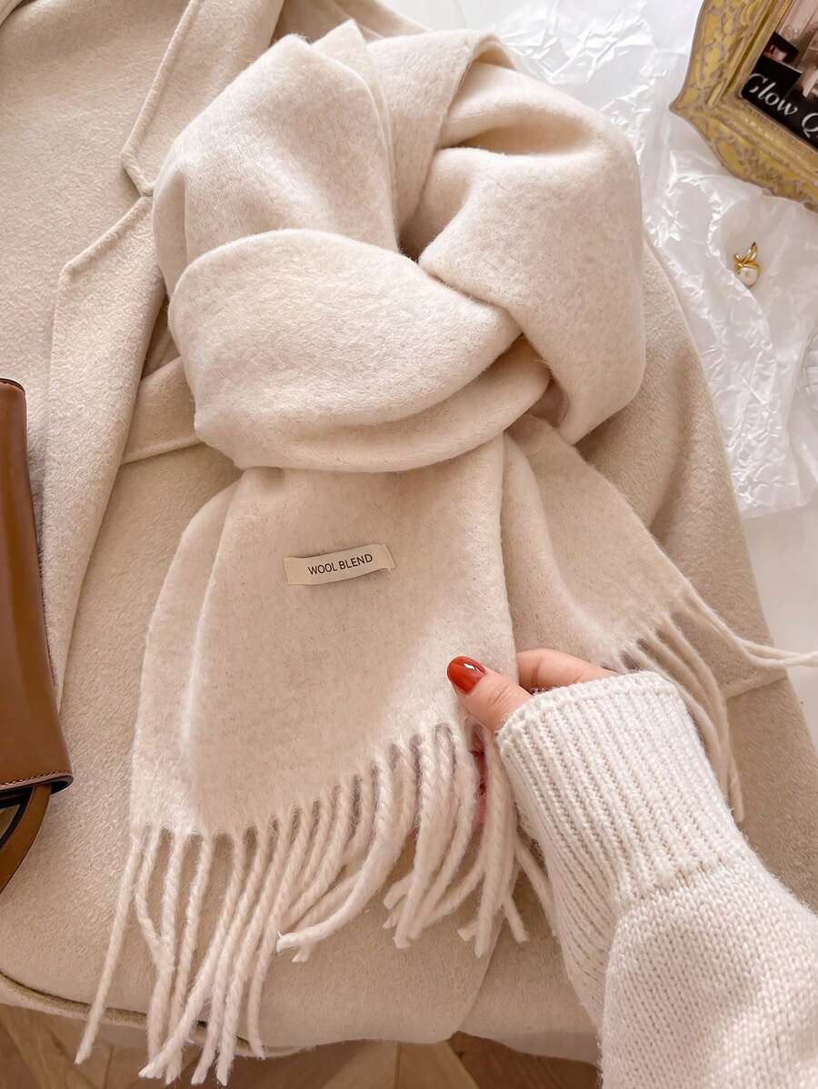 Dealstrict وشاح شرابات بلون موحد للنساء، مدفئ رقبة محبوك على الطراز الكوري، وشاح ناعم ودافئ لفصل الشتاء والخريف، إكسسوار خارجي متعدد الاستخدامات مقاوم للبرد - بيج - مشاهدة 1