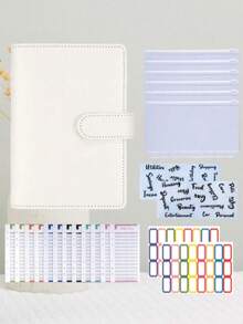 1PC Macaron Button Cash Savings Ledger Binder With 6 Envelopes 12 Budget Cards 2 English Labels 2 Color Labels Money Challenge Organizer - Sets - View 5