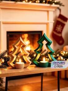Nordic Tree‑Shaped Candle Holder Set, Hollow Christmas Candlestick Decor Ornament For Tabletop Home Xmas Decoration - multicolor - View 1