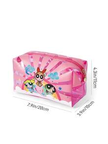 THE POWERPUFF GIRLS X SHEIN 透明 PVC 化妝包，附印花防水拉鍊，多功能旅行盥洗包與化妝收納袋，適合日常盥洗用品、文具及小雜物收納 - 彩色 - 查看 6