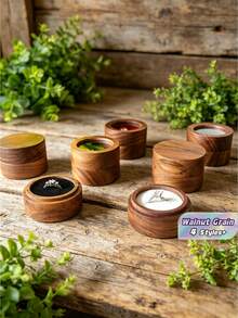 1pc Round Walnut Wood Ring Box Modern Elegant Design Two Ring Holder Proposal Engagement Wedding Jewelry Display Storage Case Magnetic Closure Christmas Stocking Fillers Holiday Gift Ideas Must Haves - Walnut - View 2