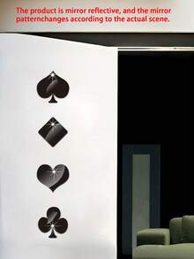 1pc Black Popular Poker Card Mirror Wall Sticker, Living Room, Bedroom Decoration, Sofa, TV Background Wall Decoration, Three-Dimensional Wall Sticker - one-size - View 7