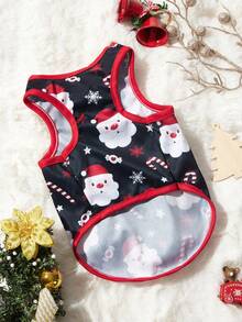 PETSIN 1pc Pet Christmas Santa Claus Print Sleeveless Tank Top For Dogs, Navy - Multicolor - View 10