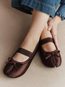 Rosivie Brown Split-Toed Ballet Flats With Bow, Women's Light-Mouth Soft Leather Versatile Commuter Shoes - Brown split toe - View 1