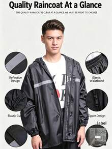 1Pc Oxford Cloth Raincoat & Rain Pants Set, Split‑Style Adult Outdoor Work Rain Suit, Full‑Body Heavy‑Rain Protection, For Daily Commute,With Reflective Strips For Night Use, Summer Thin Breathable Waterproof Rain Gear For Rainy Season - Set - View 4