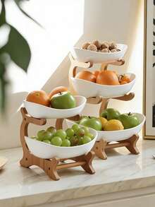 1 White 3-Layer Fruit Tray With Wooden Frame, Kitchen Vegetable And Fruit Basket, Refrigerator Ice Tray - White - View 8