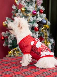 PETSIN 1pc Cute Santa Claus Elk Snowflake Christmas Ball Pattern Pet Soft And Comfortable Pet Clothes - Multicolor - View 9