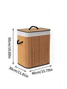 1Pc Large Capacity Foldable Bamboo Laundry Hamper With Lid & Handles,Hand-Woven Storage Basket, Bamboo Woven With Lid, For Miscellaneous Items, Toys, Dirty Clothes, Portable Laundry Hamper - Bamboo primary color - View 11