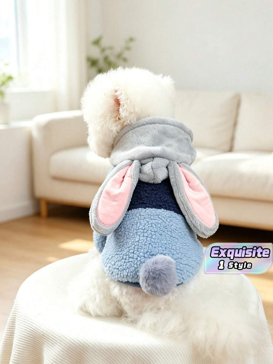 1Pc Bunny Ear Pet Costume, Fleece Warm Dog Coat, Cute Rabbit Outfit For Small Dogs & Cats, Autumn Winter Pet Party Apparel - Multicolor - View 1