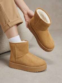 Solecia Women's New Fashionable And Comfortable Retro Brown Thick-Soled Snow Boots Slip-On Plush Inner Short Women's Boots Light Outdoor Commuting Versatile - Camel - View 1