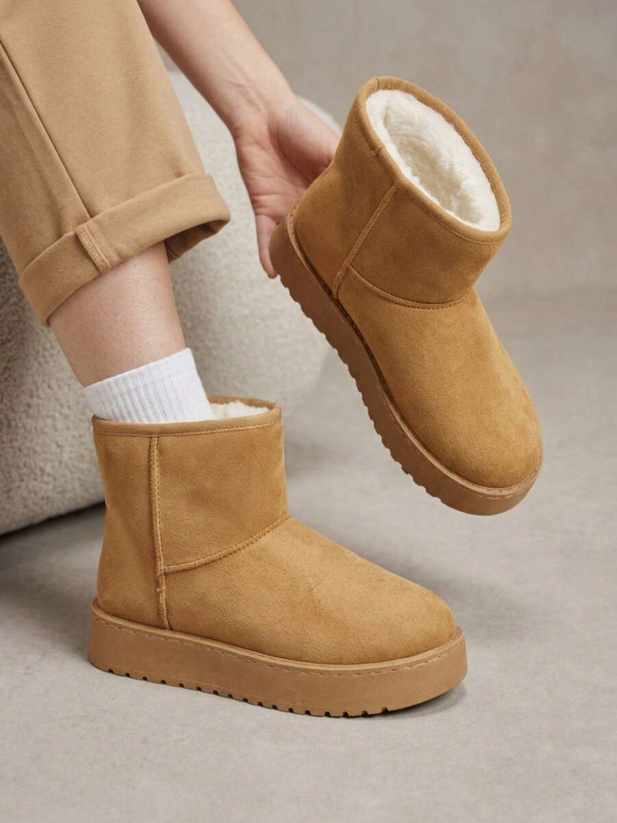 Solecia Women's New Fashionable And Comfortable Retro Brown Thick-Soled Snow Boots Slip-On Plush Inner Short Women's Boots Light Outdoor Commuting Versatile - Camel - View 1