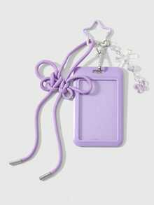 ROMWE Kawaii 1 Unique, Fashionable And Simple Purple Handmade Braided Rope Chinese Knot Acrylic Bow Polka Dot Printing Card Cover DIY Keychain Bag Pendant - Purple - View 16