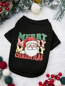 PETSIN 1 Pc Christmas Santa Claus Wearing Christmas Hat Print Pet Black Letters Christmas Thick Warm Pet Clothes - Multicolor - View 4