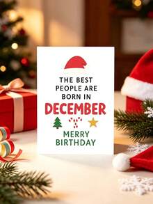 1pc December Birthday Christmas Card With Envelope - "Born In December" Festive Greeting For Friends & Family, Blank Inside - multicolor - View 3