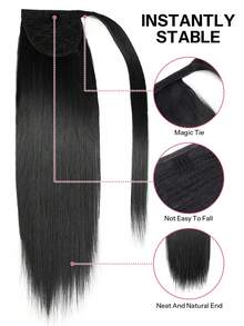 Pony Tails Real Hair Extension Jet Black Straight Ponytail Extension Human Hair Invisible Wrap Around Ponytail Human Hair For Women Daily Work - S1 - View 3