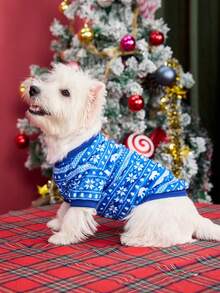 PETSIN 1 Pc Christmas Blue & White Flannel Cute Print Pet Sweatshirt - Multicolor - View 5