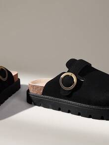 Solecia Women's Fashion Thick-Soled One-Pedal Bag Head Slippers, Increasing The College Commuting Style - Black - View 4