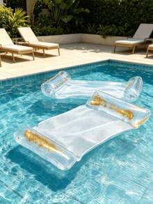 2pcs Transparent Sequin Inflatable Floating Row, Double-Tube Inflatable Bed With Air Hose, Foldable Swimming Pool Float, Multifunctional Swimming Pool Floating Bed For Adult Vacation & Recreation - double tube - View 6