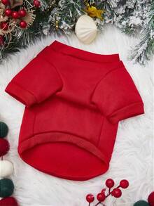 PETSIN 1pc Pet "HoHoHo" Reindeer Snow Flake Santa Claus Cartoon Print Cute Red Fleece Pullover Sweatshirt - Multicolor - View 6
