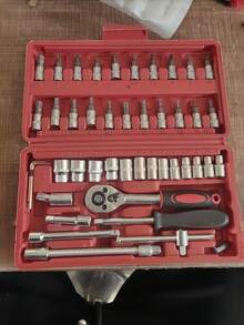 1套通用套筒扳手工具組，含套筒、扳手與螺絲起子，適用汽車、摩托車、自行車維修保養，父親節禮物首選，耐用鋼製便攜收納盒 - 多色 - 查看 8