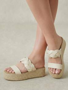 Styleloop Women's Straw-Woven Sole Apricot Woven Belt Women's Platform Sandals Boho Style Is Suitable For Going Out On Vacation Daily Dating Beach Seaside T - Apricot 6 - View 2