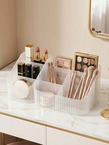 1pcMakeup Storage Box, Office Stationery Desktop Organizer Rack With Drawers, Skincare Products Storage Box, Pen Holder, Suitable For Vanity, Office Desk, Student Desk - Clear - View 6