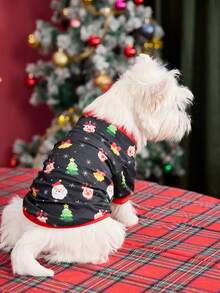PETSIN 1件裝聖誕老人、雪花與聖誕樹圖案寵物狗/貓衛衣，紅黑配色 - 彩色 - 查看 8